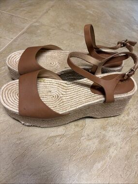 ANTONIO MELANI Brown Espadrille Wedge Sandals with Ankle Strap